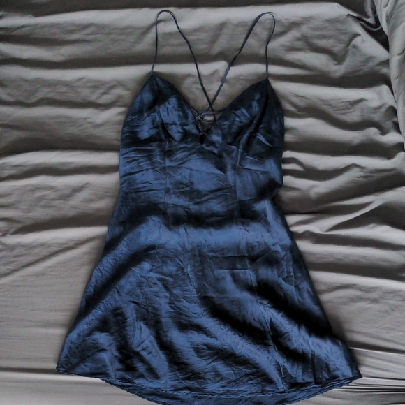 Victoria's Secret Other - Victoria's Secret Gold Label Navy 100% Silk Mini Dress Criss Cross Slip